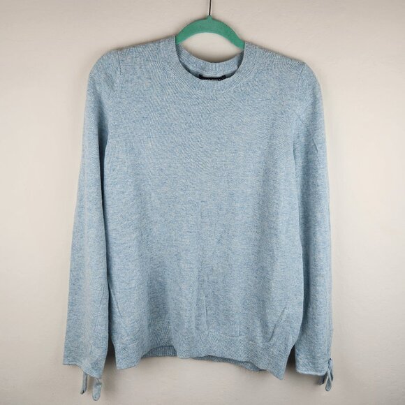 Banana Republic Blue Filpucci Wool Cashmere Blend Bow Cuff Sweater sz L *flawed* - Picture 1 of 11